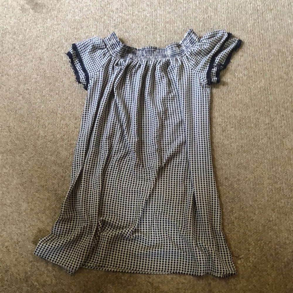 Checkered Blue And White Off The Shoulder Dress